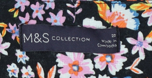 M&S Women Black Floral Fit & Flare Long Dress UK 20 Balloon Sleeve