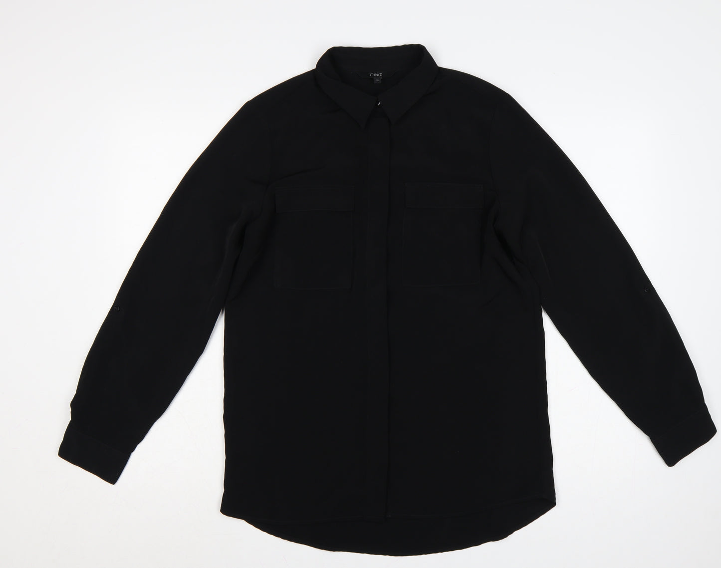 Next Women Black UK 10 Long Sleeve Collared Button-Up Shirt