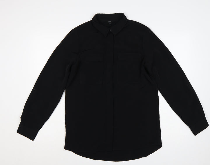 Next Women Black UK 10 Long Sleeve Collared Button-Up Shirt