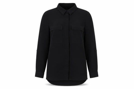 Front view of Next Women Black UK 10 Long Sleeve Collared Button-Up Shirt