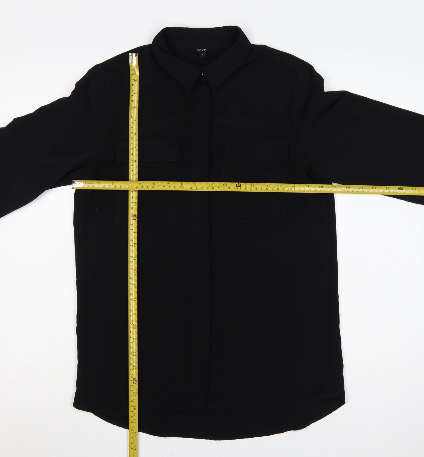 Next Women Black UK 10 Long Sleeve Collared Button-Up Shirt