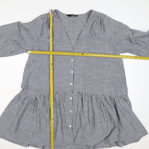 Yours Women Grey White Striped Cotton Tunic Blouse Size 16 3/4 Sleeve