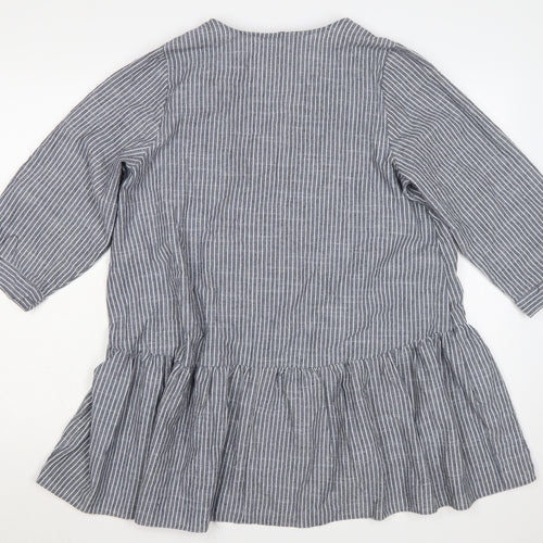 Yours Women Grey White Striped Cotton Tunic Blouse Size 16 3/4 Sleeve