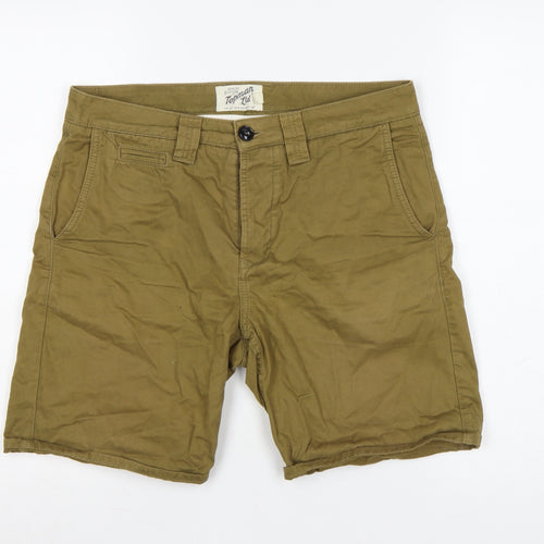 Topman Men Green 32in Cotton Chino Shorts Flat Front