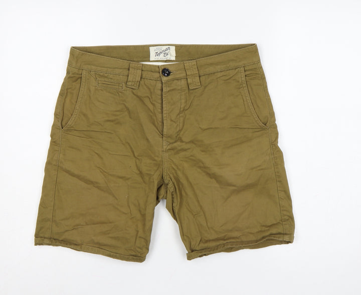 Topman Men Green 32in Cotton Chino Shorts Flat Front