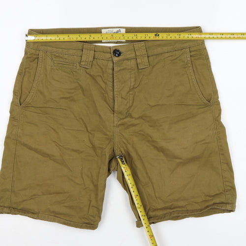 Topman Men Green 32in Cotton Chino Shorts Flat Front