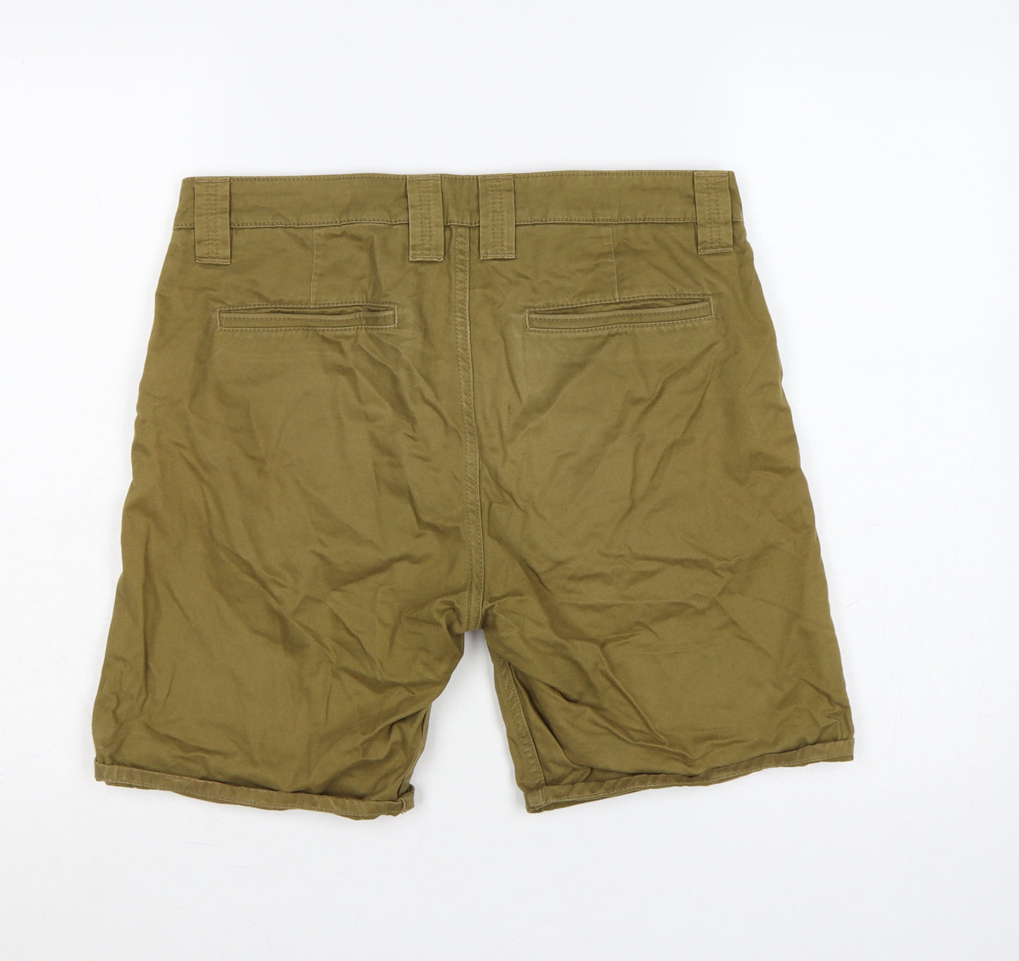 Topman Men Green 32in Cotton Chino Shorts Flat Front