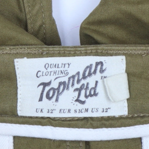 Topman Men Green 32in Cotton Chino Shorts Flat Front
