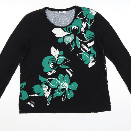 Gerry Weber Women Black UK 16 Floral Sequin Long Sleeve Jersey Top