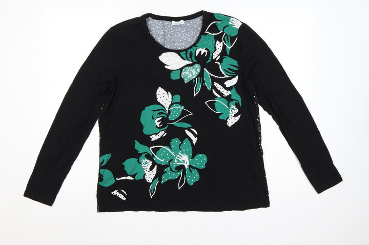 Gerry Weber Women Black UK 16 Floral Sequin Long Sleeve Jersey Top