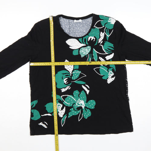 Gerry Weber Women Black UK 16 Floral Sequin Long Sleeve Jersey Top