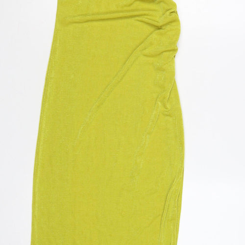 PrettyLittleThing Women Yellow UK 10 One Shoulder Ruched Maxi Bodycon Dress