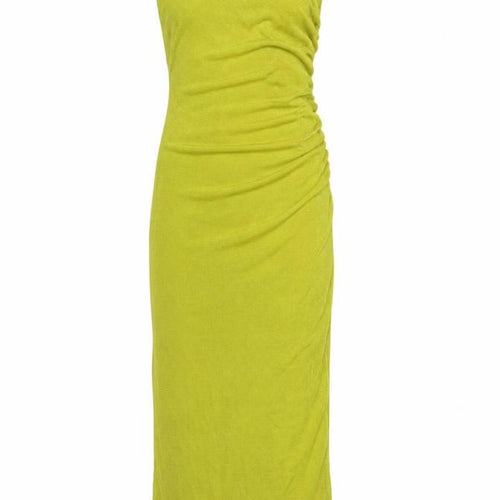 PrettyLittleThing Women Yellow UK 10 One Shoulder Ruched Maxi Bodycon Dress