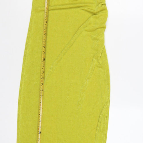 PrettyLittleThing Women Yellow UK 10 One Shoulder Ruched Maxi Bodycon Dress