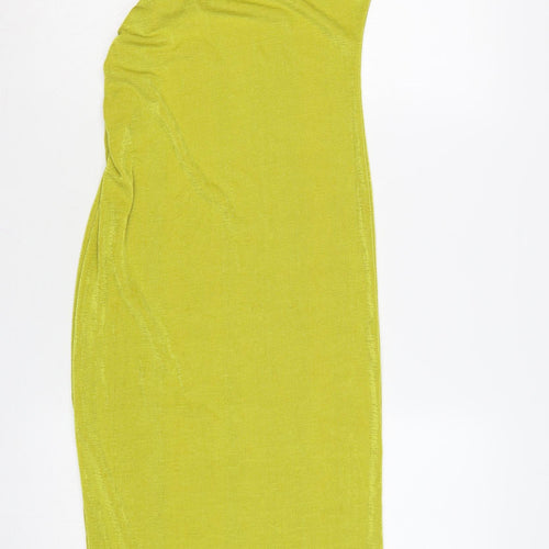 PrettyLittleThing Women Yellow UK 10 One Shoulder Ruched Maxi Bodycon Dress