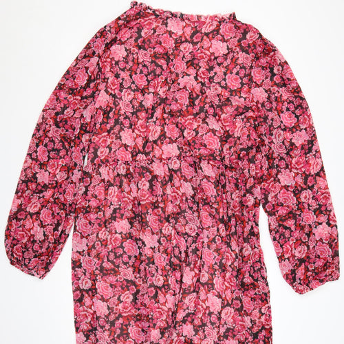 Boohoo Women’s Pink Floral Wrap Dress UK 20 Plus Long Sleeve