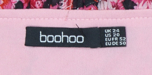 Boohoo Women’s Pink Floral Wrap Dress UK 20 Plus Long Sleeve