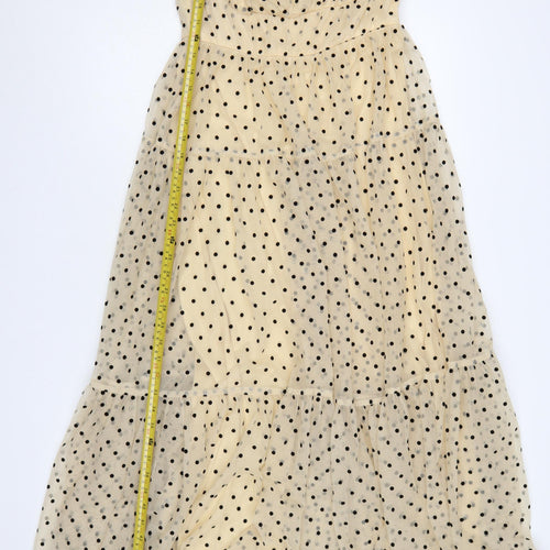 Vestique Women Beige Black Polka Dot M Maxi Tiered Mesh Dress