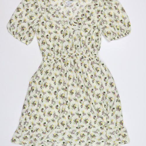 Next Women Green Floral UK 12 Fit & Flare Knee Length Smocked Dress