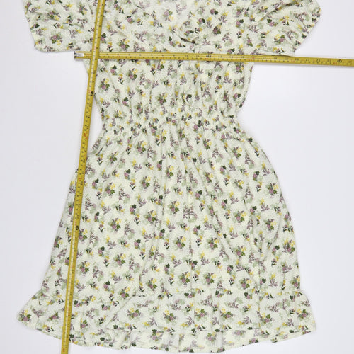Next Women Green Floral UK 12 Fit & Flare Knee Length Smocked Dress