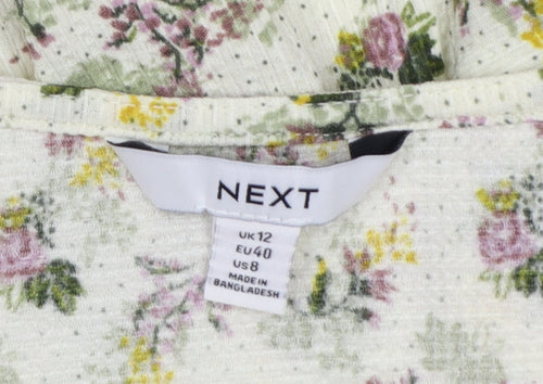 Next Women Green Floral UK 12 Fit & Flare Knee Length Smocked Dress