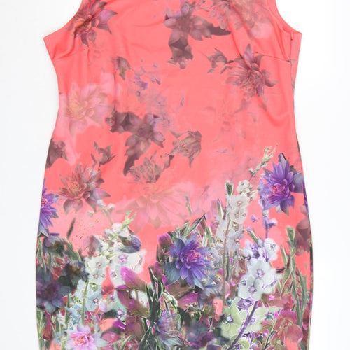 M&S Per Una Women Pink Floral Sheath Dress UK 20 Knee Length
