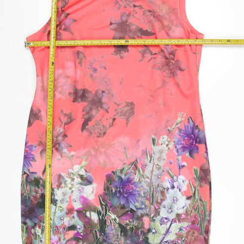 M&S Per Una Women Pink Floral Sheath Dress UK 20 Knee Length