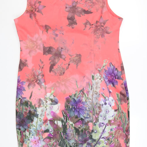 M&S Per Una Women Pink Floral Sheath Dress UK 20 Knee Length