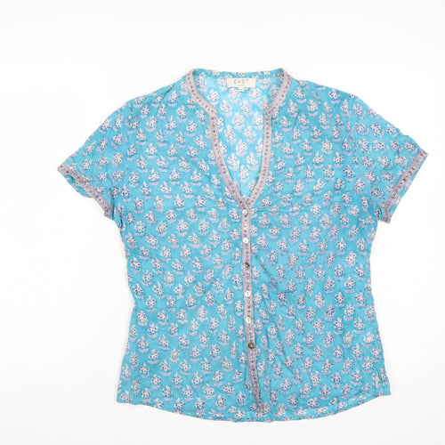 East Lifestyle Women’s Blue Floral Cotton Button-Up Blouse UK 12