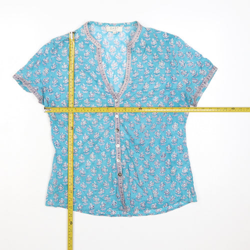 East Lifestyle Women’s Blue Floral Cotton Button-Up Blouse UK 12