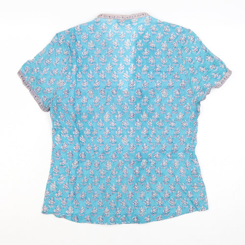 East Lifestyle Women’s Blue Floral Cotton Button-Up Blouse UK 12