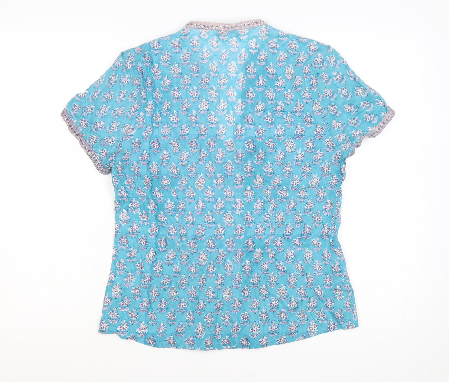 East Lifestyle Women’s Blue Floral Cotton Button-Up Blouse UK 12
