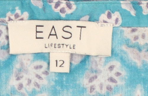 East Lifestyle Women’s Blue Floral Cotton Button-Up Blouse UK 12
