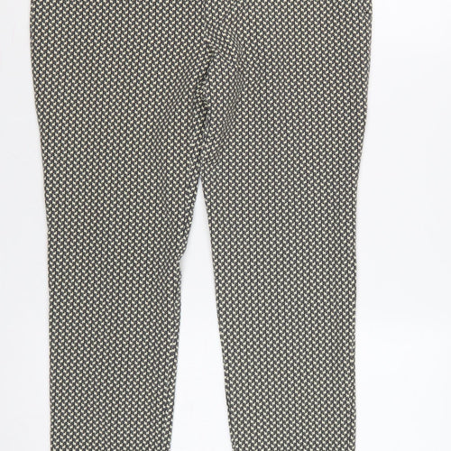 Zara Women Black Ivory Geometric Tapered Dress Trousers UK 12