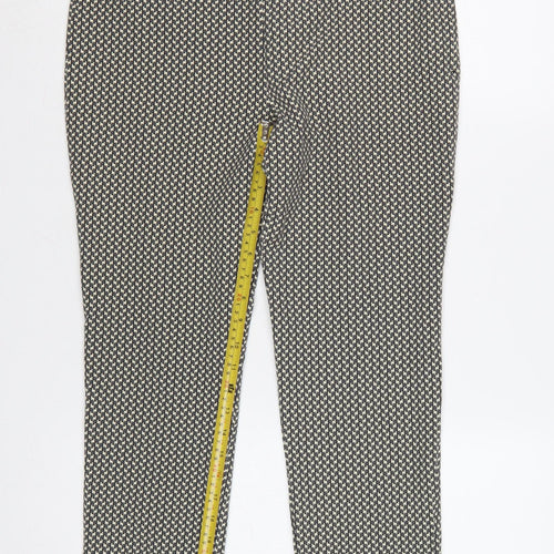 Zara Women Black Ivory Geometric Tapered Dress Trousers UK 12