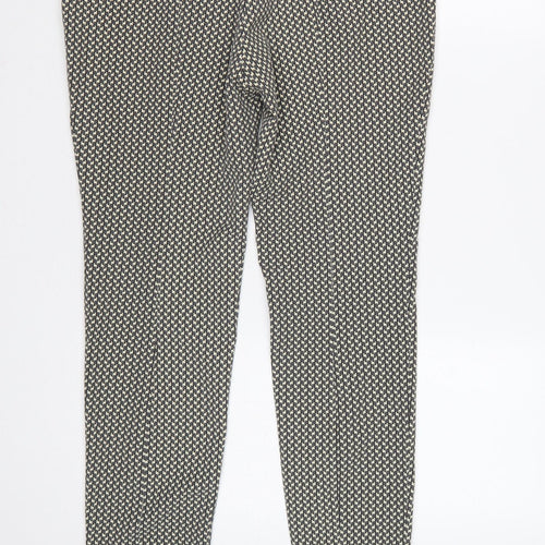 Zara Women Black Ivory Geometric Tapered Dress Trousers UK 12