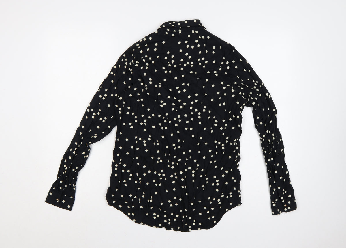 Brand and care label for River Island Women’s Black Polka Dot, size UK 10, Button-Up Shirt