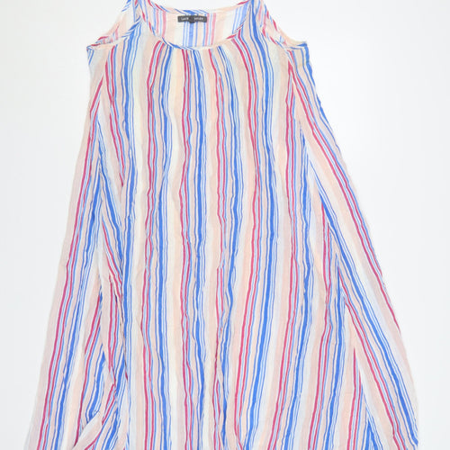 Laura Ashley Women Multicoloured Stripe Cold Shoulder Swing Dress S