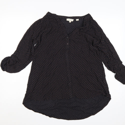 FatFace Women's Black V-Neck 3/4 Sleeve Viscose Tunic Blouse UK 8