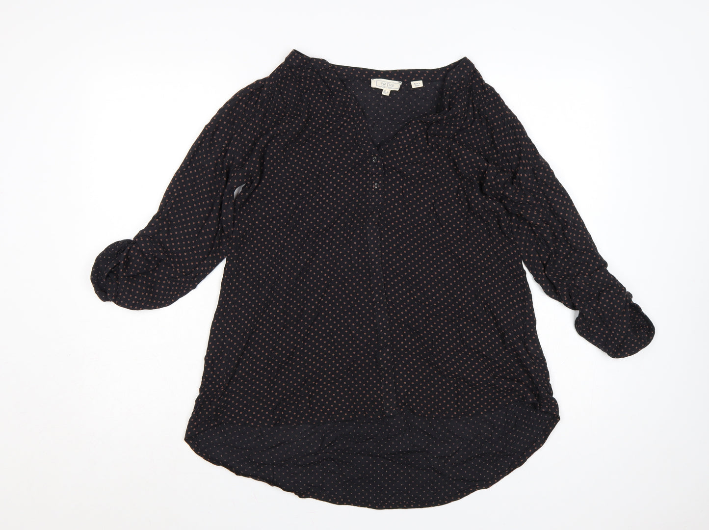 FatFace Women's Black V-Neck 3/4 Sleeve Viscose Tunic Blouse UK 8