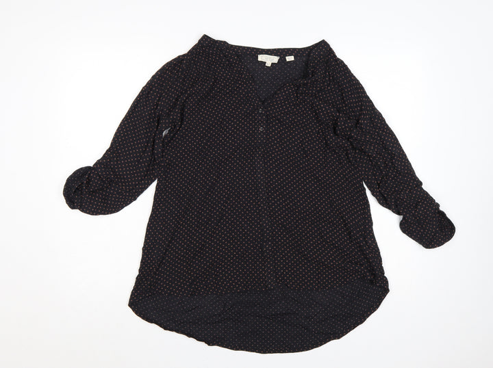 FatFace Women's Black V-Neck 3/4 Sleeve Viscose Tunic Blouse UK 8