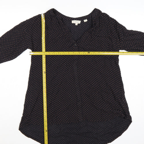 FatFace Women's Black V-Neck 3/4 Sleeve Viscose Tunic Blouse UK 8