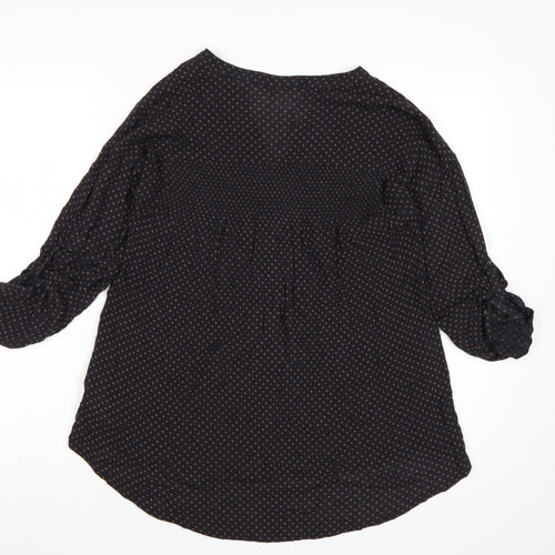 FatFace Women's Black V-Neck 3/4 Sleeve Viscose Tunic Blouse UK 8