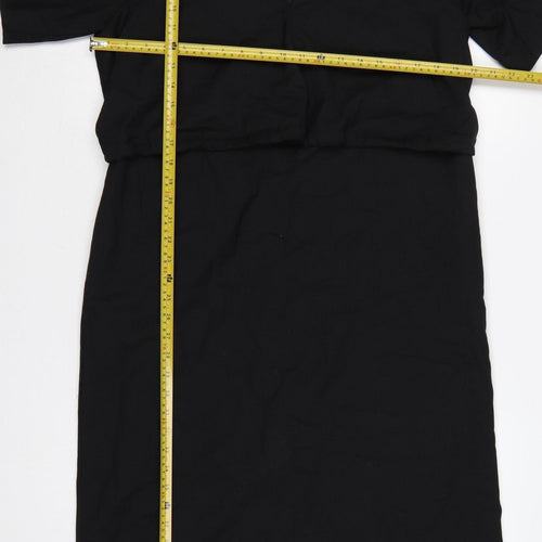 Zara Women Black XL Wool Blend V-Neck Half Sleeve Long Sheath Dress