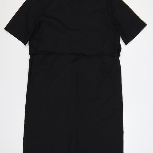 Zara Women Black XL Wool Blend V-Neck Half Sleeve Long Sheath Dress