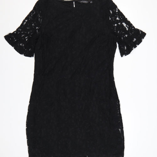 Dorothy Perkins Women’s Black Lace Bodycon Dress UK 16 Bell Sleeve