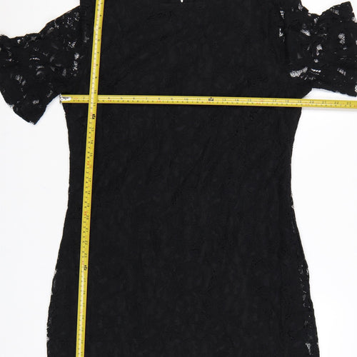 Dorothy Perkins Women’s Black Lace Bodycon Dress UK 16 Bell Sleeve