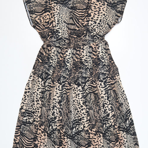 New Look Women’s Beige Black Animal Print Midi Fit & Flare Dress UK 18