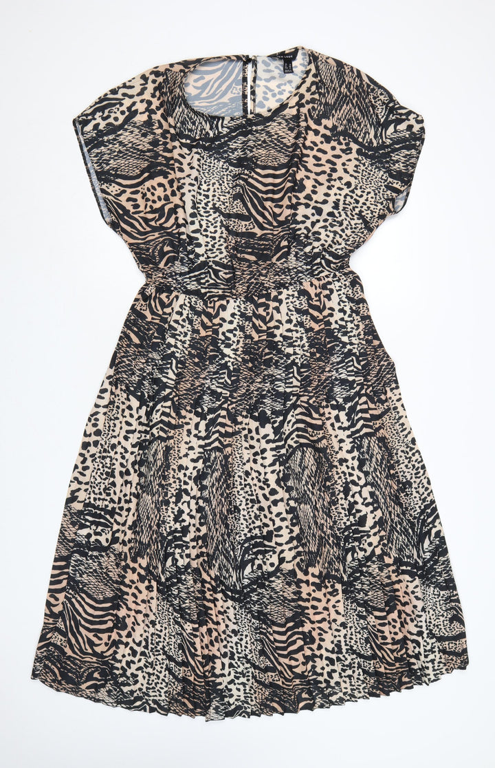 New Look Women’s Beige Black Animal Print Midi Fit & Flare Dress UK 18