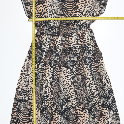New Look Women’s Beige Black Animal Print Midi Fit & Flare Dress UK 18